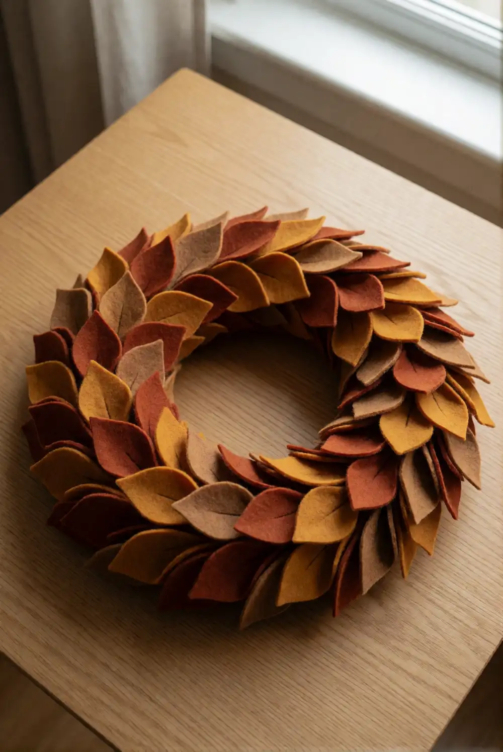 Rust-Colored Felt Leaf Wreath