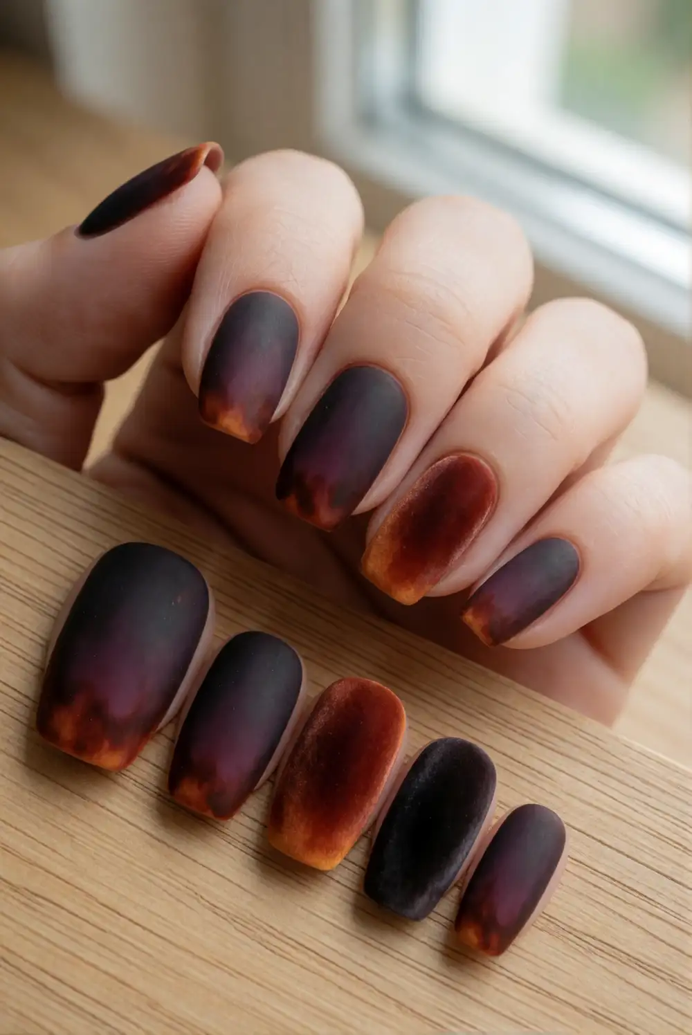 Rust Ombre Nails with a Velvet Finish