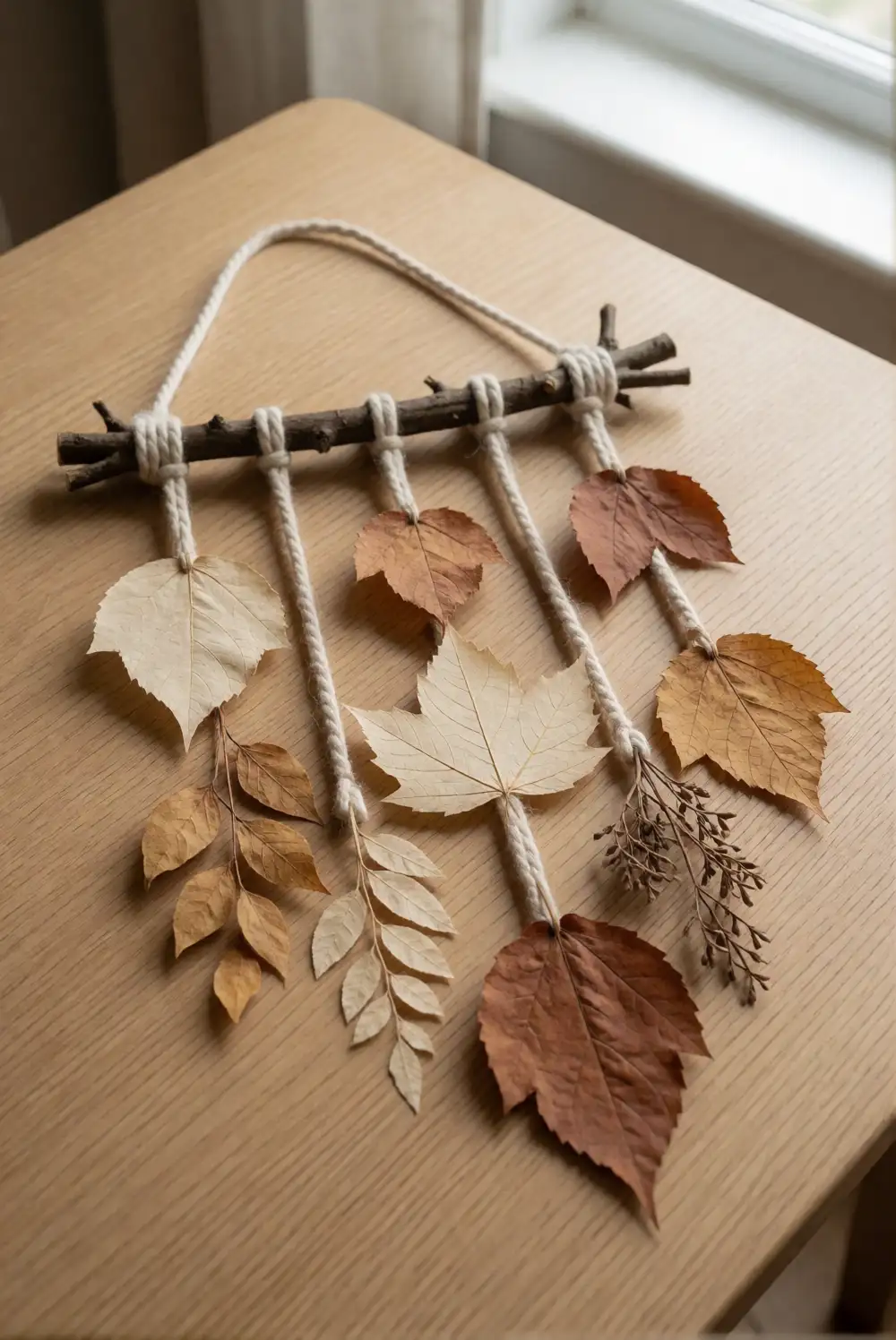 Rustic Twig and Leaf Wall Hanging