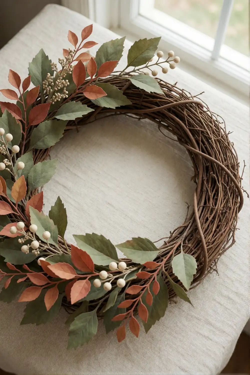 Sage, Terracotta, and Cream Leaf Wreath