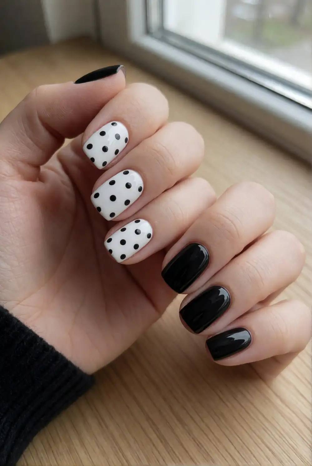 Scattered Black Polka Dots on White