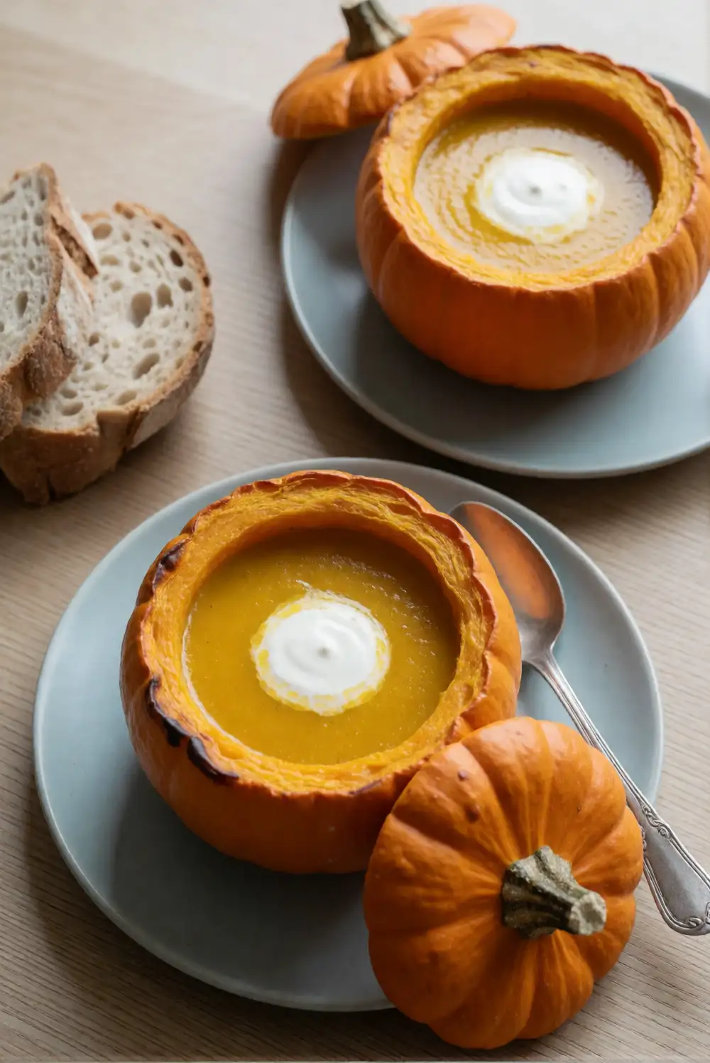 Serve Pumpkin Soup in Roasted Pumpkin Bowls