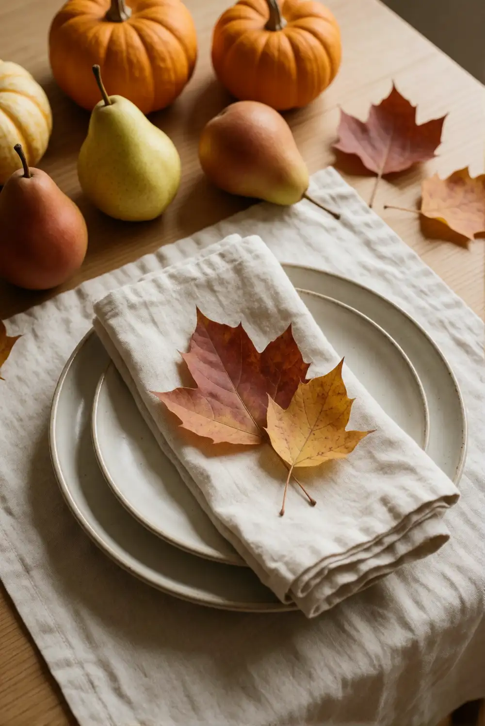 Set a Rustic Autumn Table with Linen and Leaves