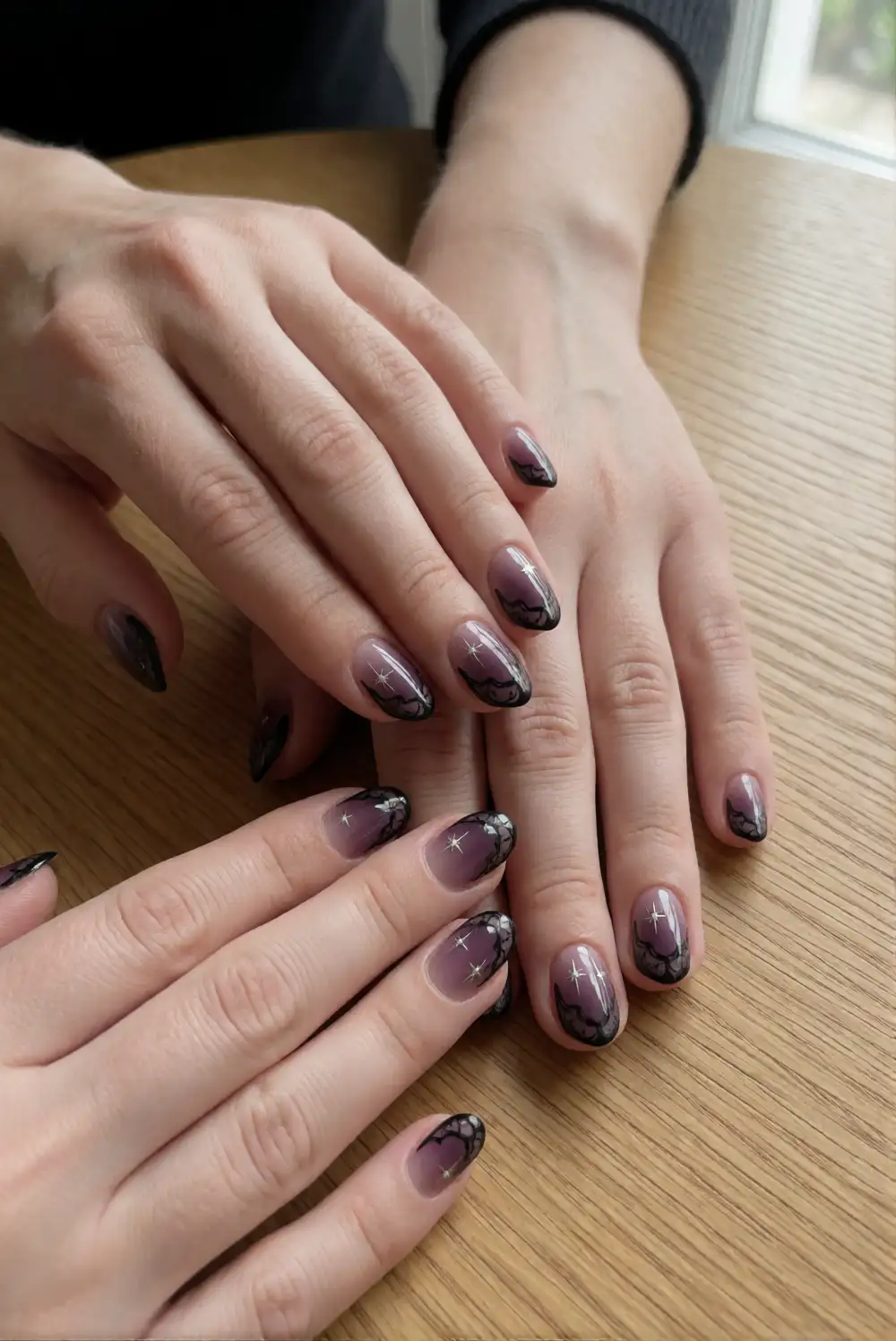 Sheer Black Lace Star Nails