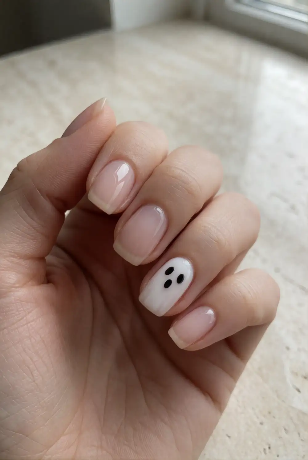 Sheer Nude Nails with a Ghost Accent