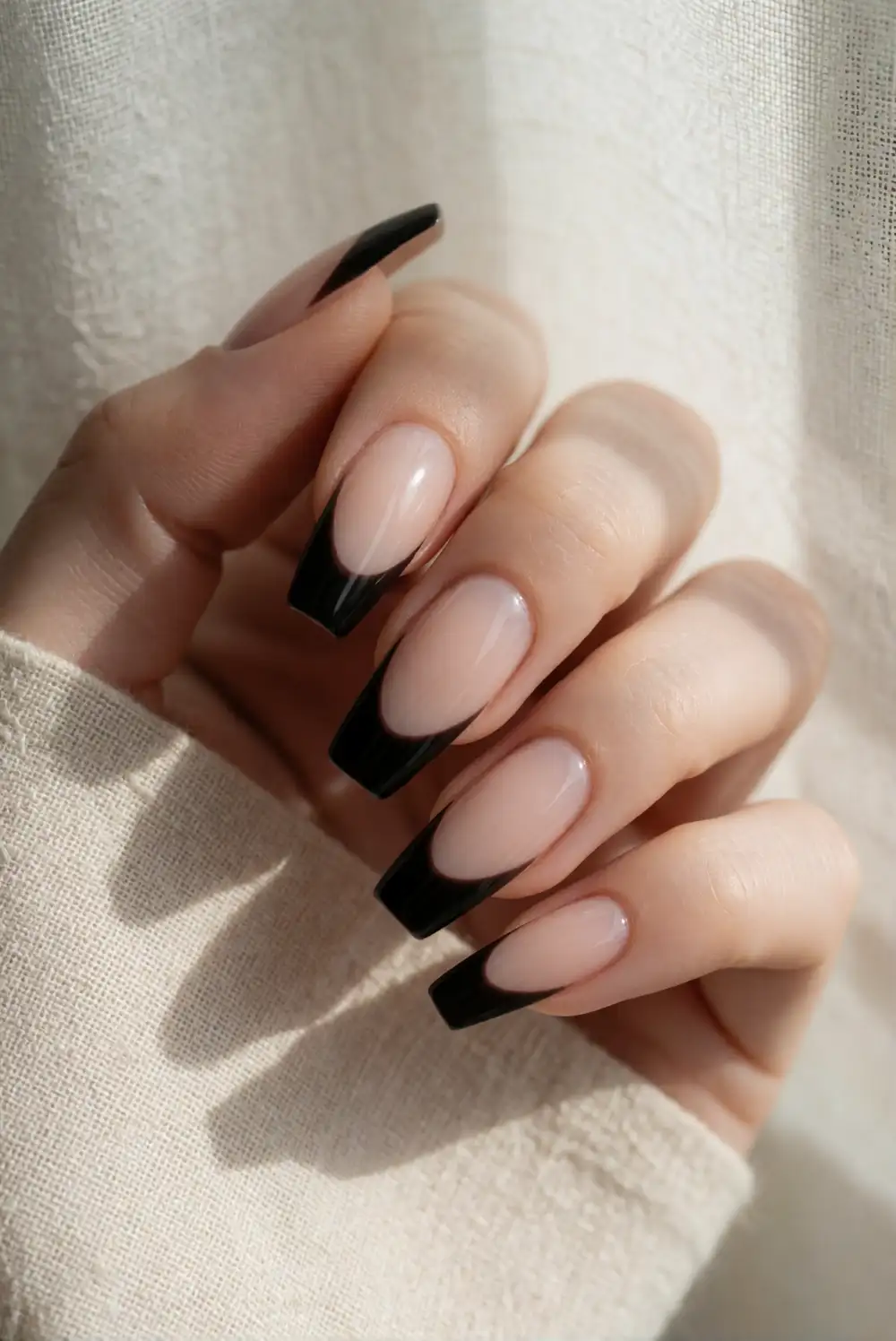 Sheer Nude Nails with Black Drip Tips
