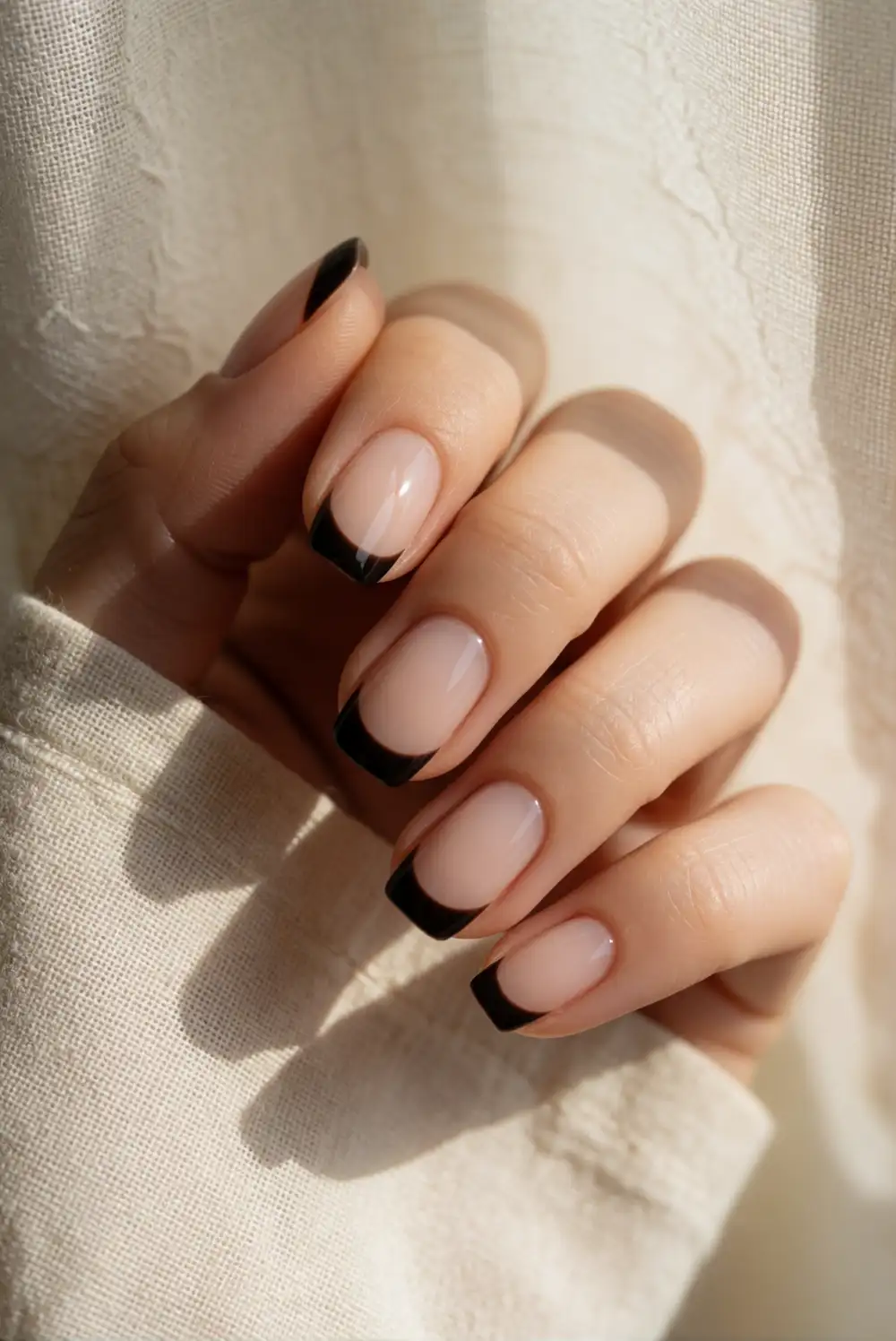 Sheer Nude Nails with Black French Tips