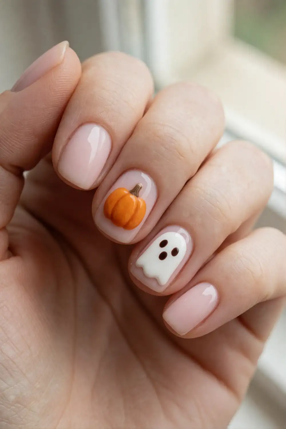Short Nail Pumpkin and Ghost Art