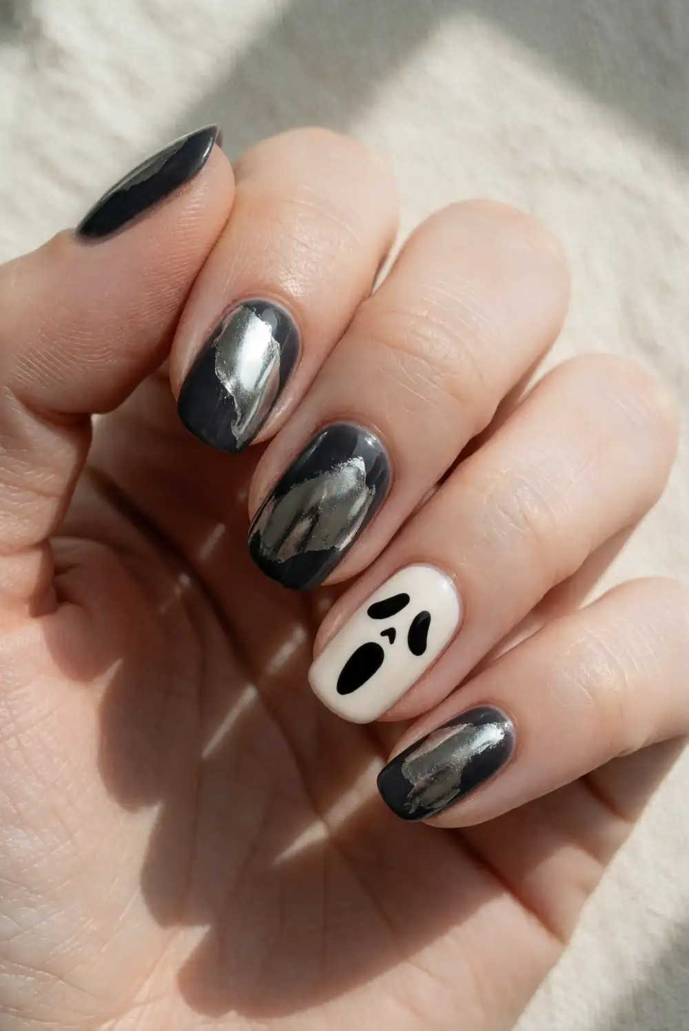 Silver Chrome Ghost Face Nails