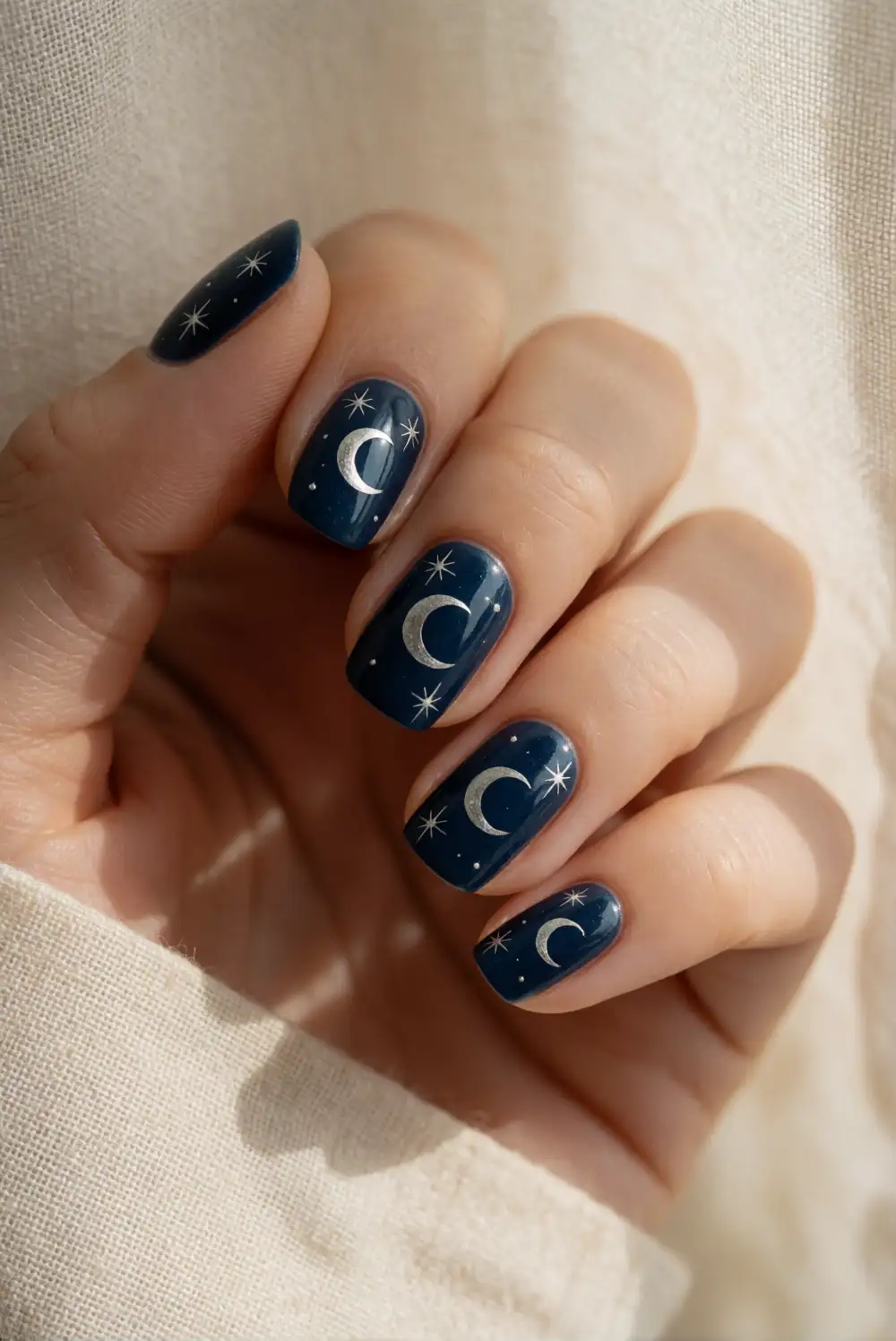 Silver Moon and Star Nails