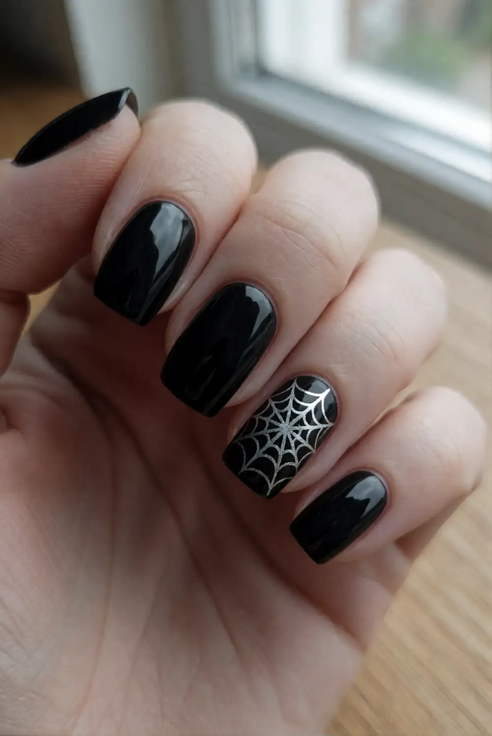 Silver Spiderweb Accent on a Black Base