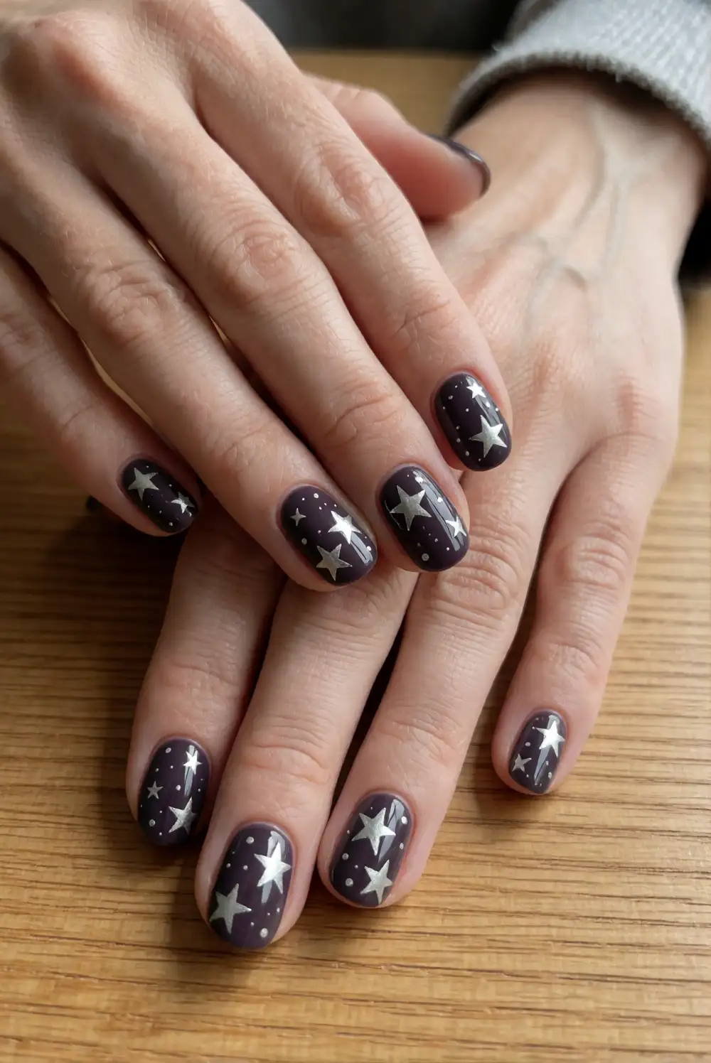 Silver Starry Night Nails