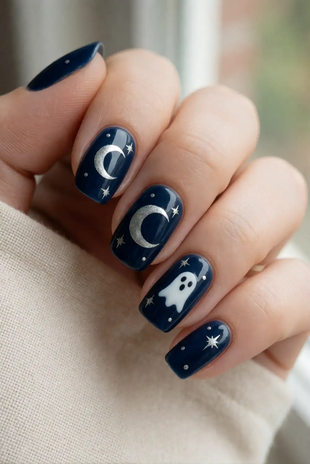Silver Stars Around a Crescent Moon
