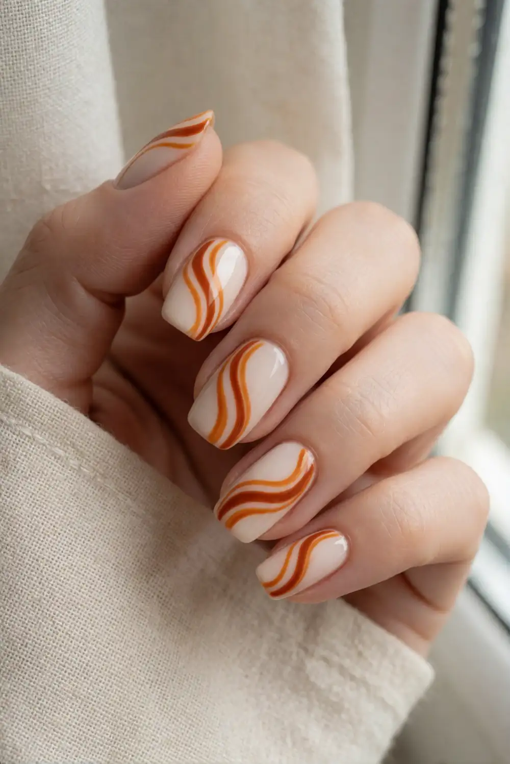 Simple Orange Swirl Nails