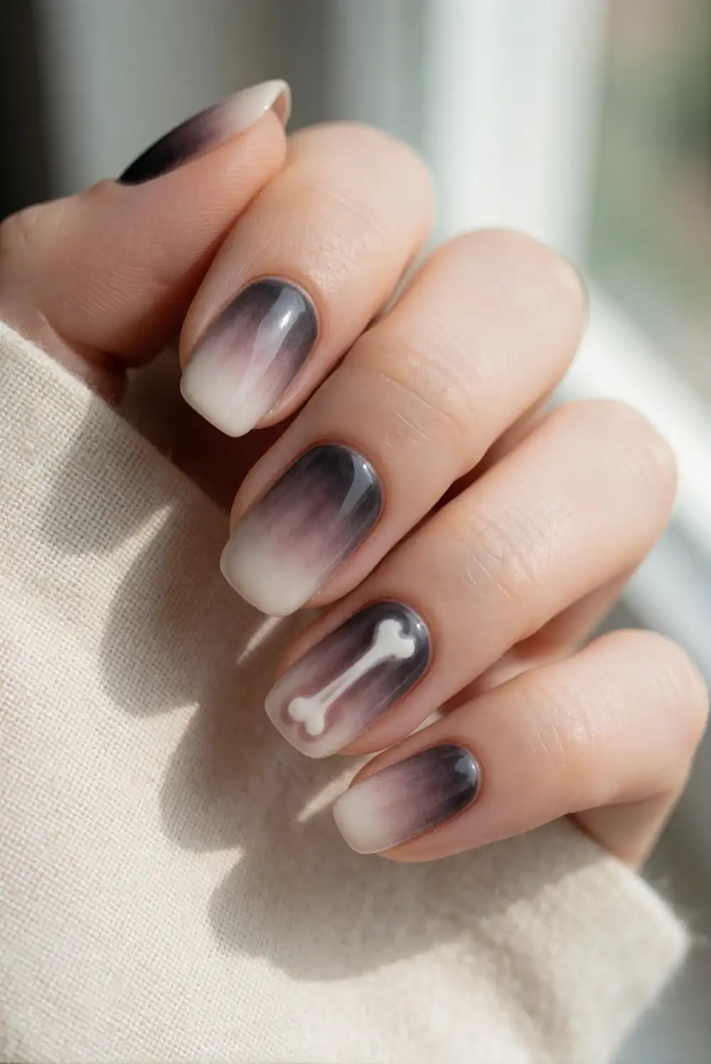 Skeleton Bone Ombre Nails