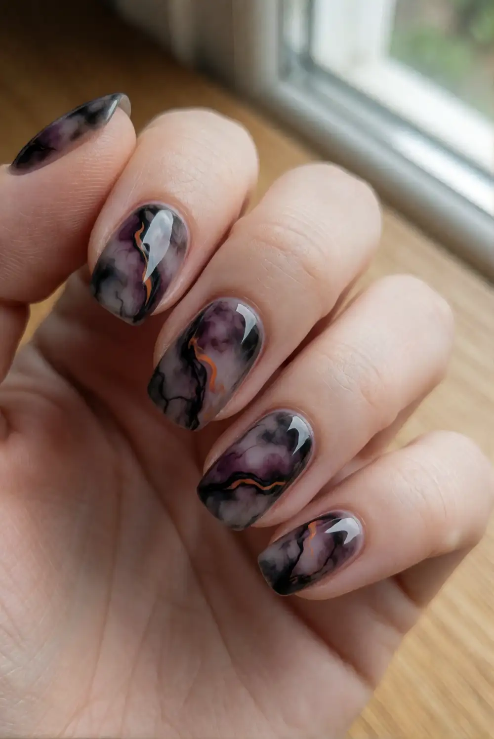 Smoky Black Marble Nails