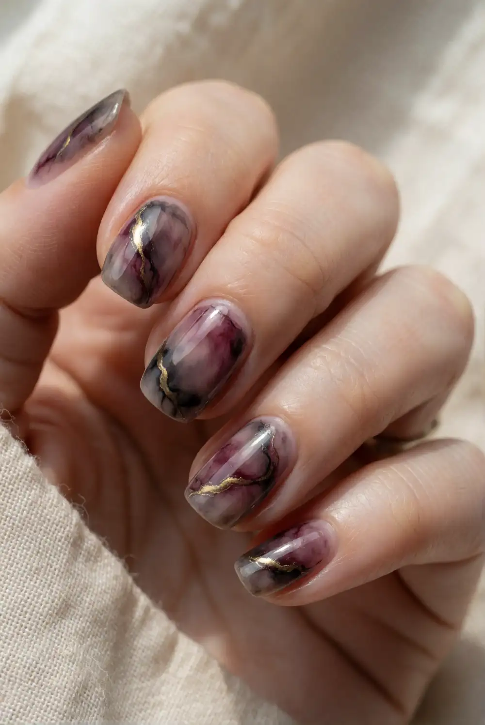 Smoky Plum Marble Nails