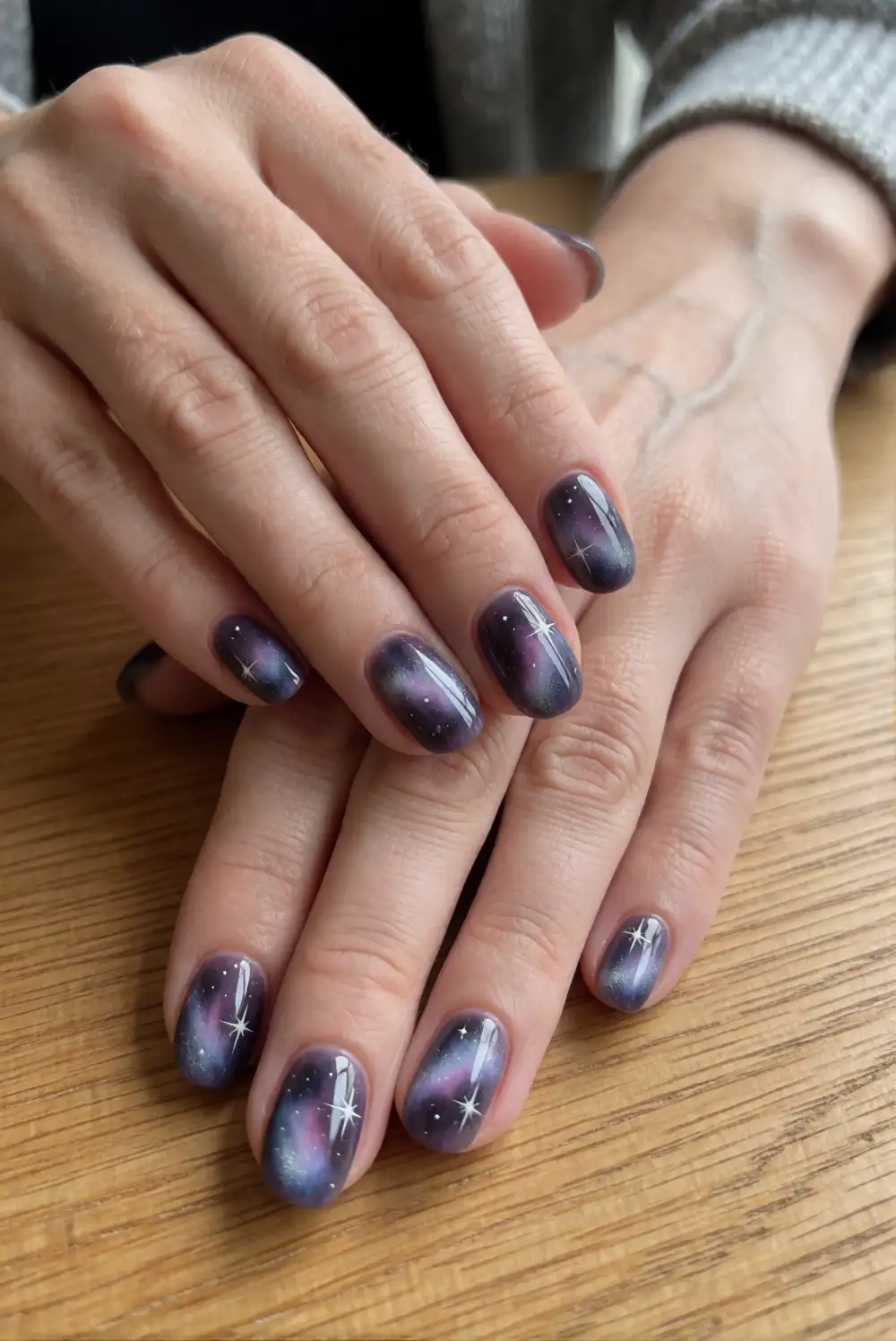 Smoky Purple Galaxy Nails