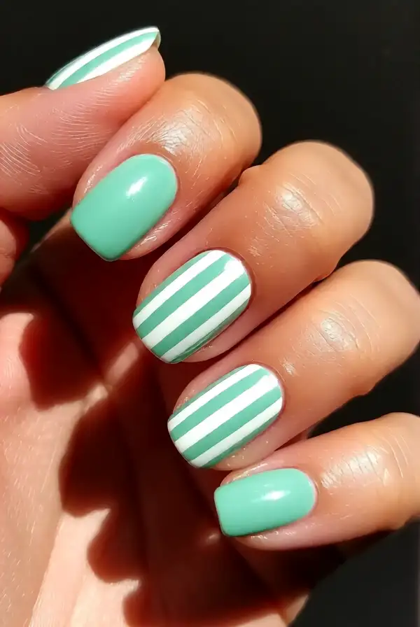Soft Green and White Stripes