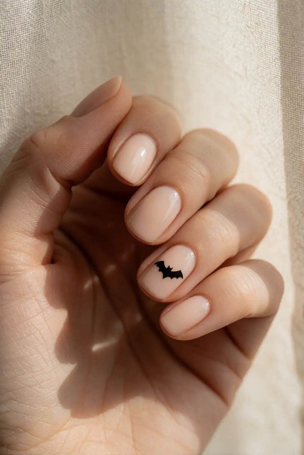 Soft Nude Bat Silhouette Nails