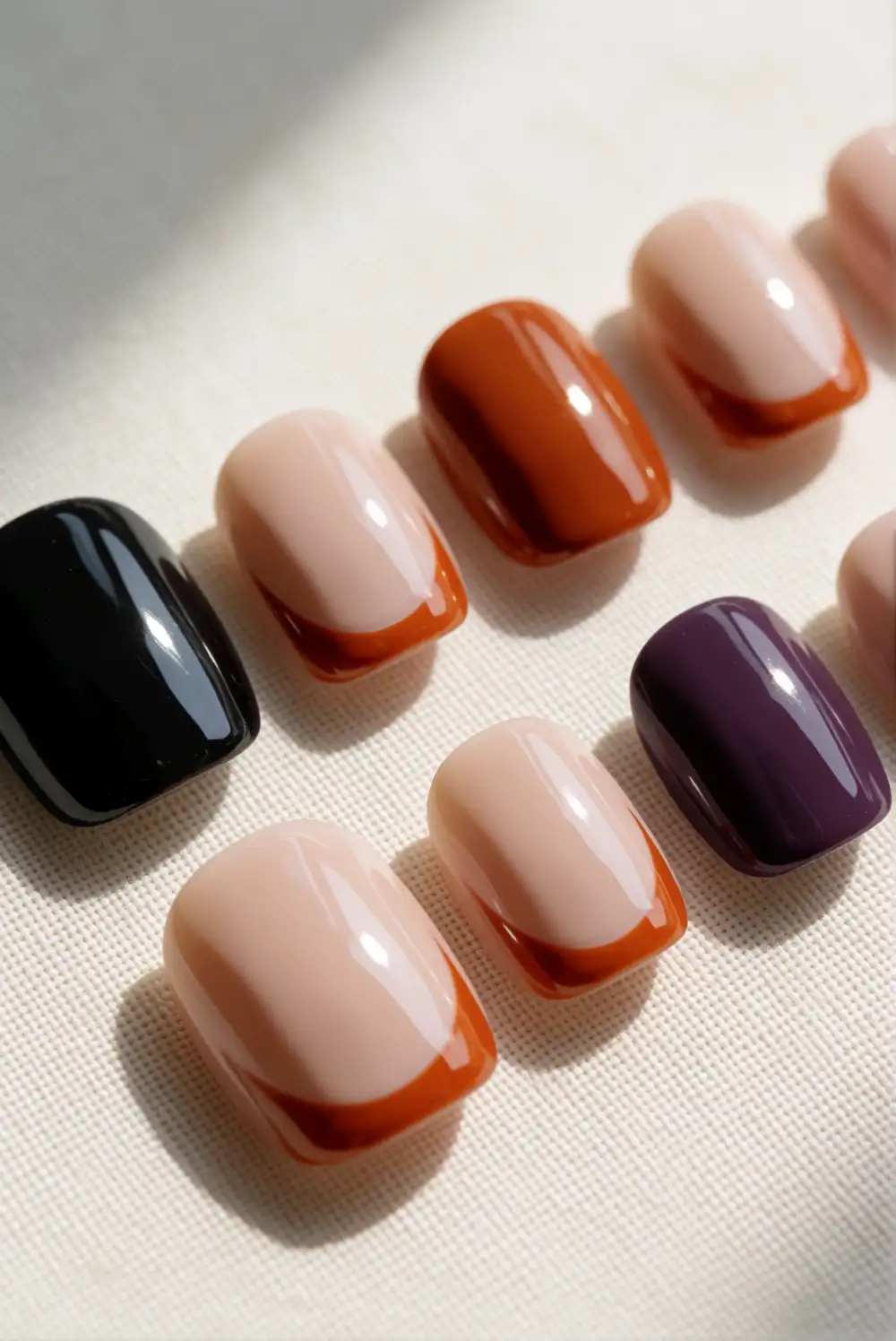 Soft Nude Nails With Orange Side Swipes