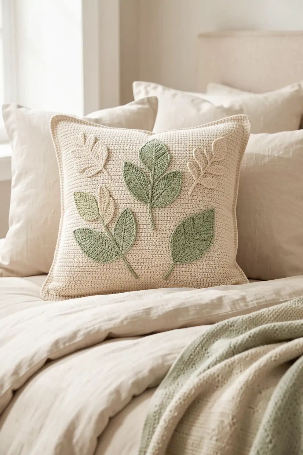 Soft Pillow Cover With Raised Botanical Motifs