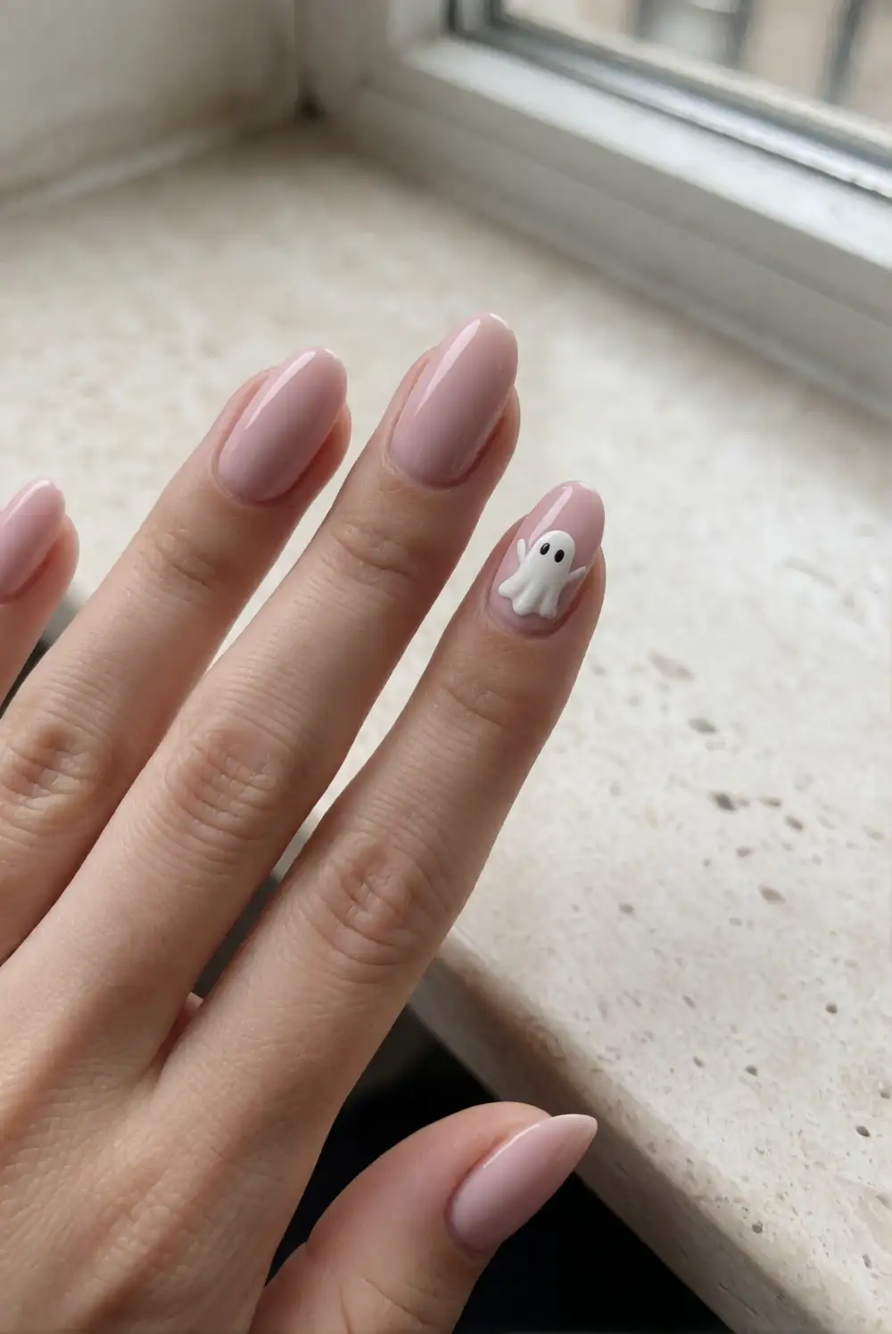Soft Pink Nails with a Ghost Side Detail