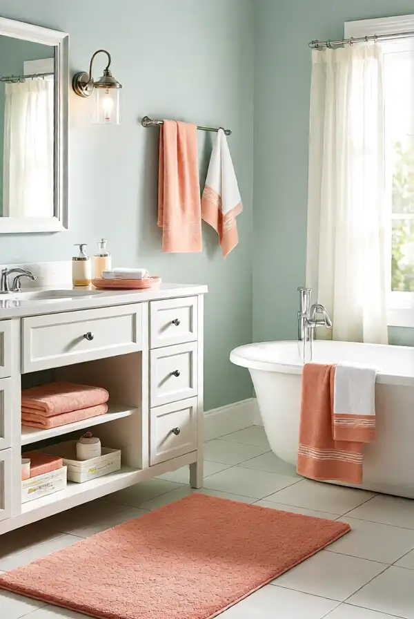 Soft Pops of Color in Bathrooms