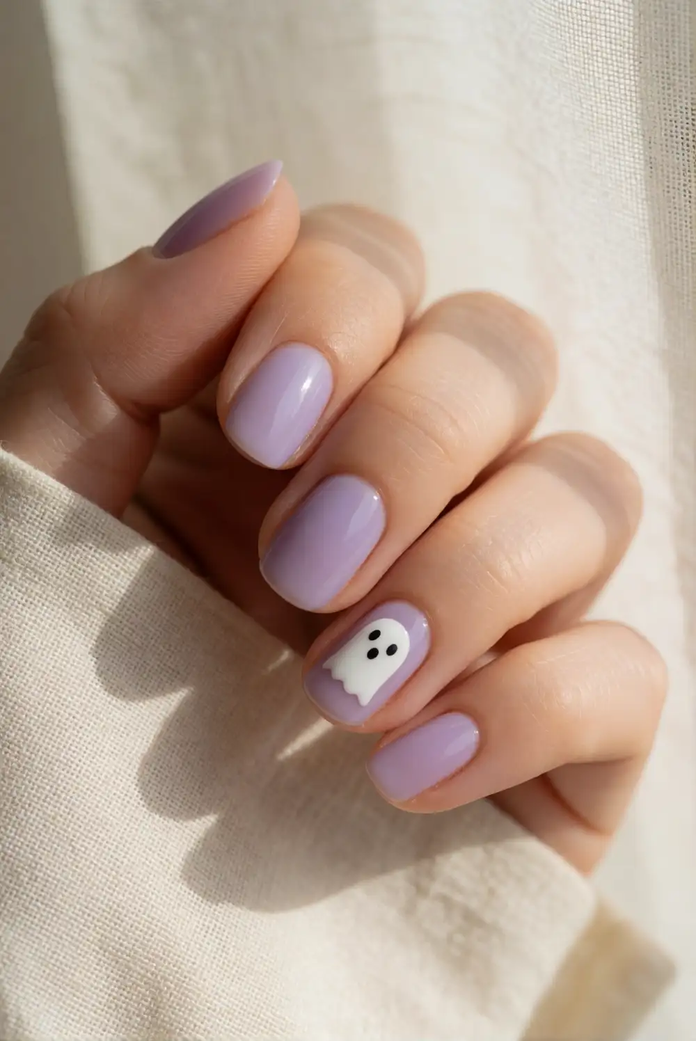 Soft White Ghost Accent Nails