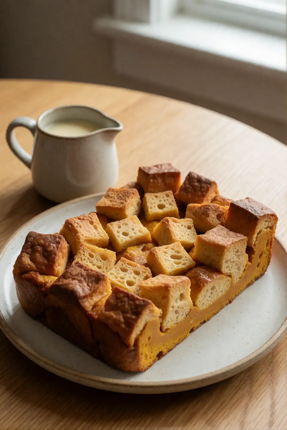 Spiced Pumpkin Bread Pudding with Vanilla Sauce