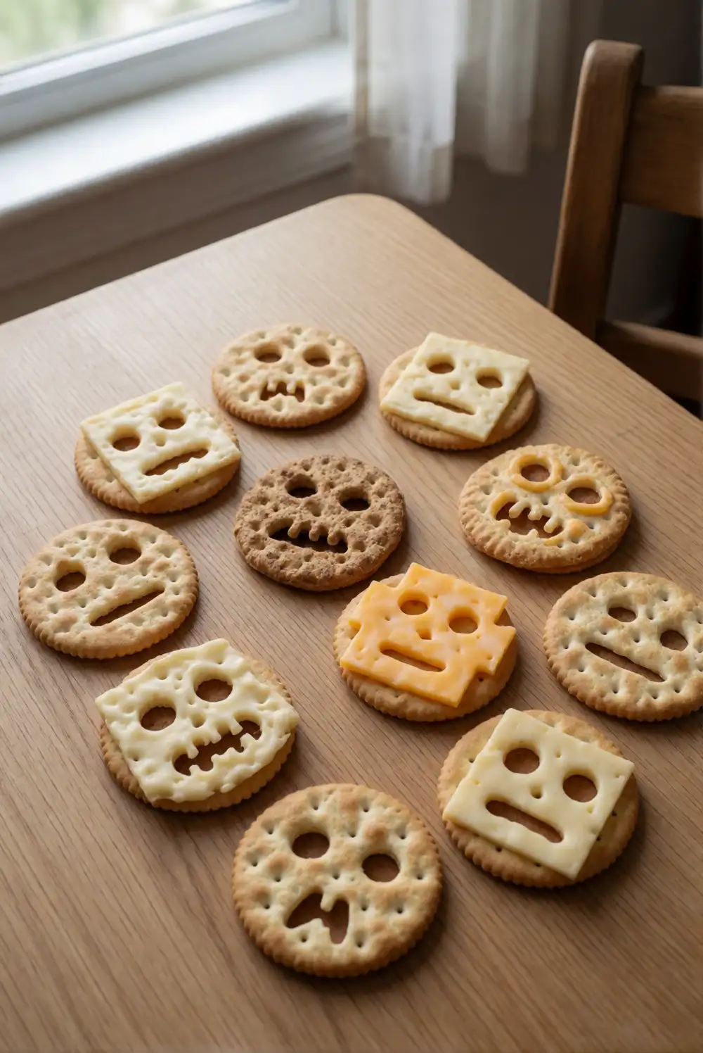 Spooky Cheese and Cracker Faces