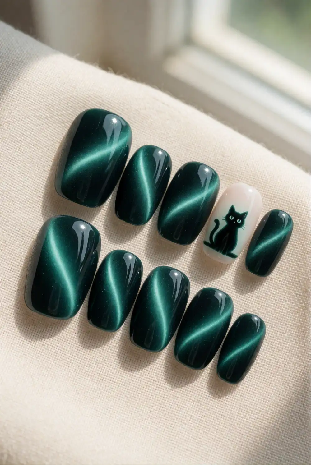 Spooky-Cute Cat Eye Nail Accents