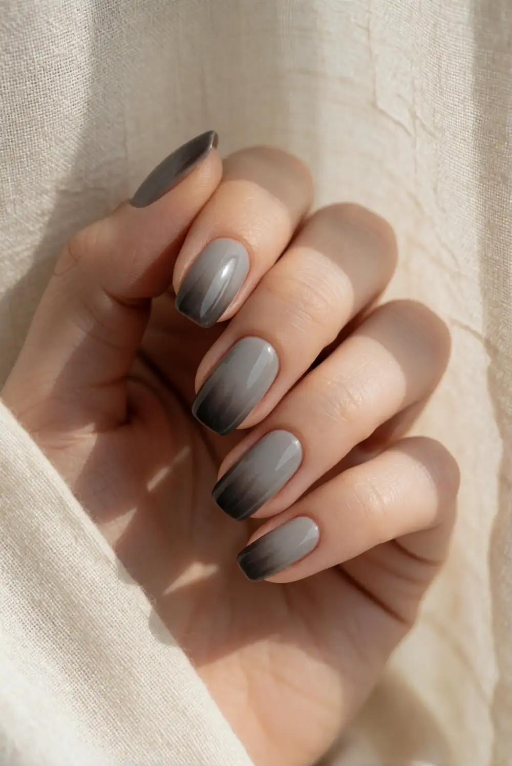 Stone Gray Nails With Smoky Charcoal Ombre