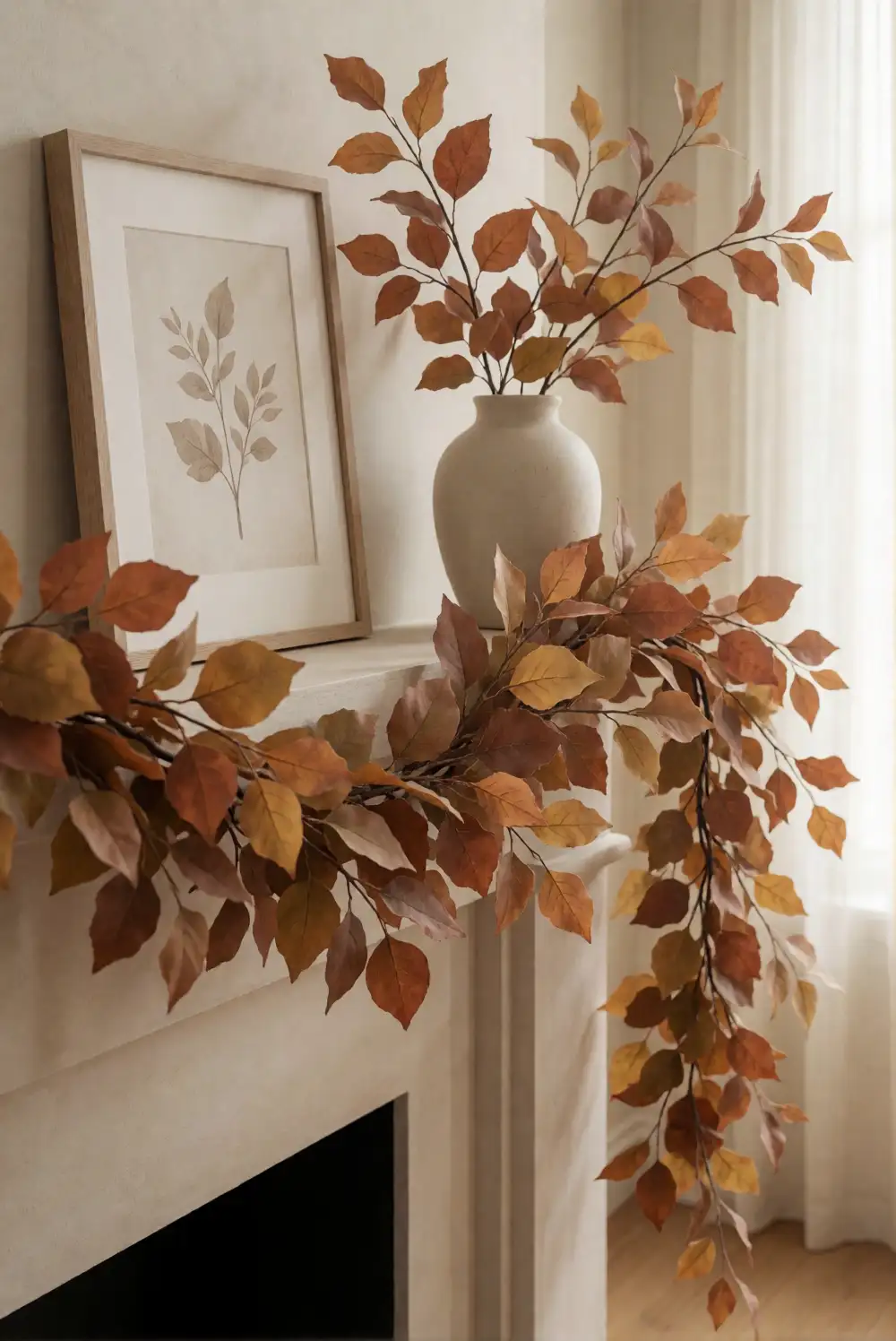 Style a Mantel with a Soft Autumn Leaf Garland