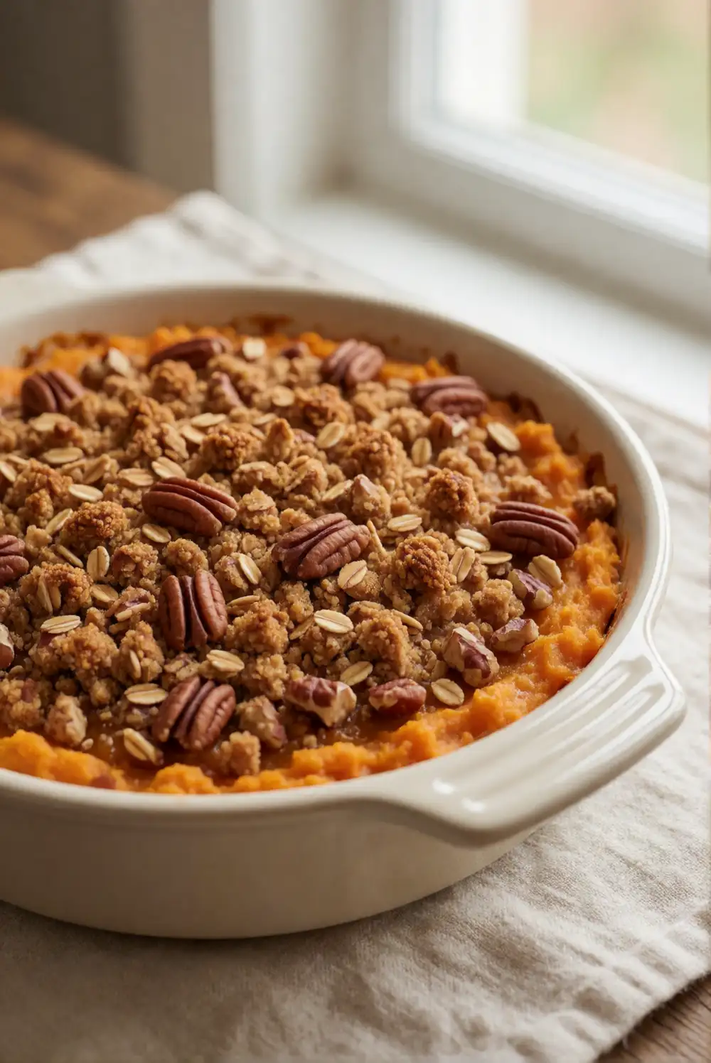 Sweet Potato Casserole With Pecan Oat Crumble