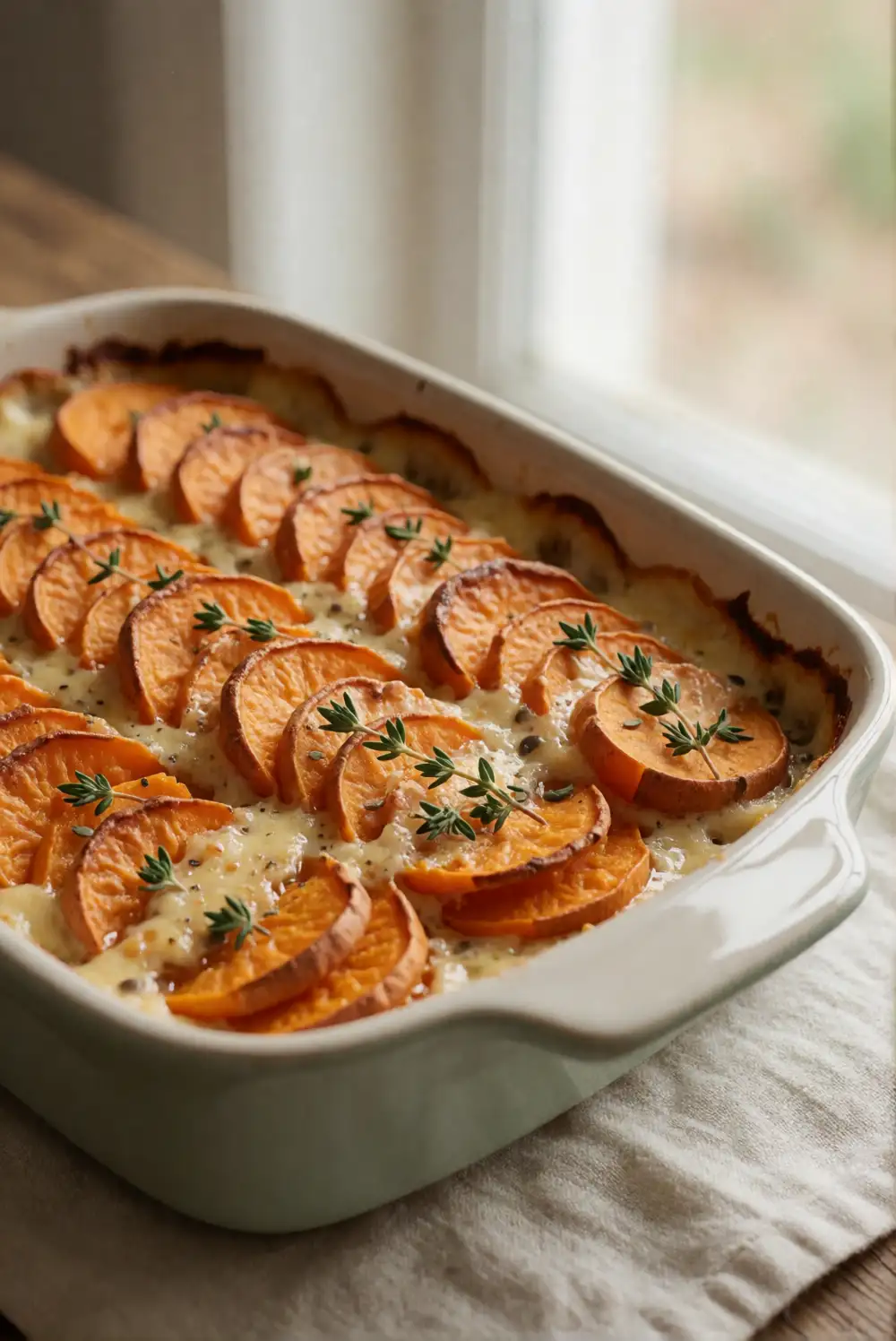 Sweet Potato Gratin With Cream and Thyme