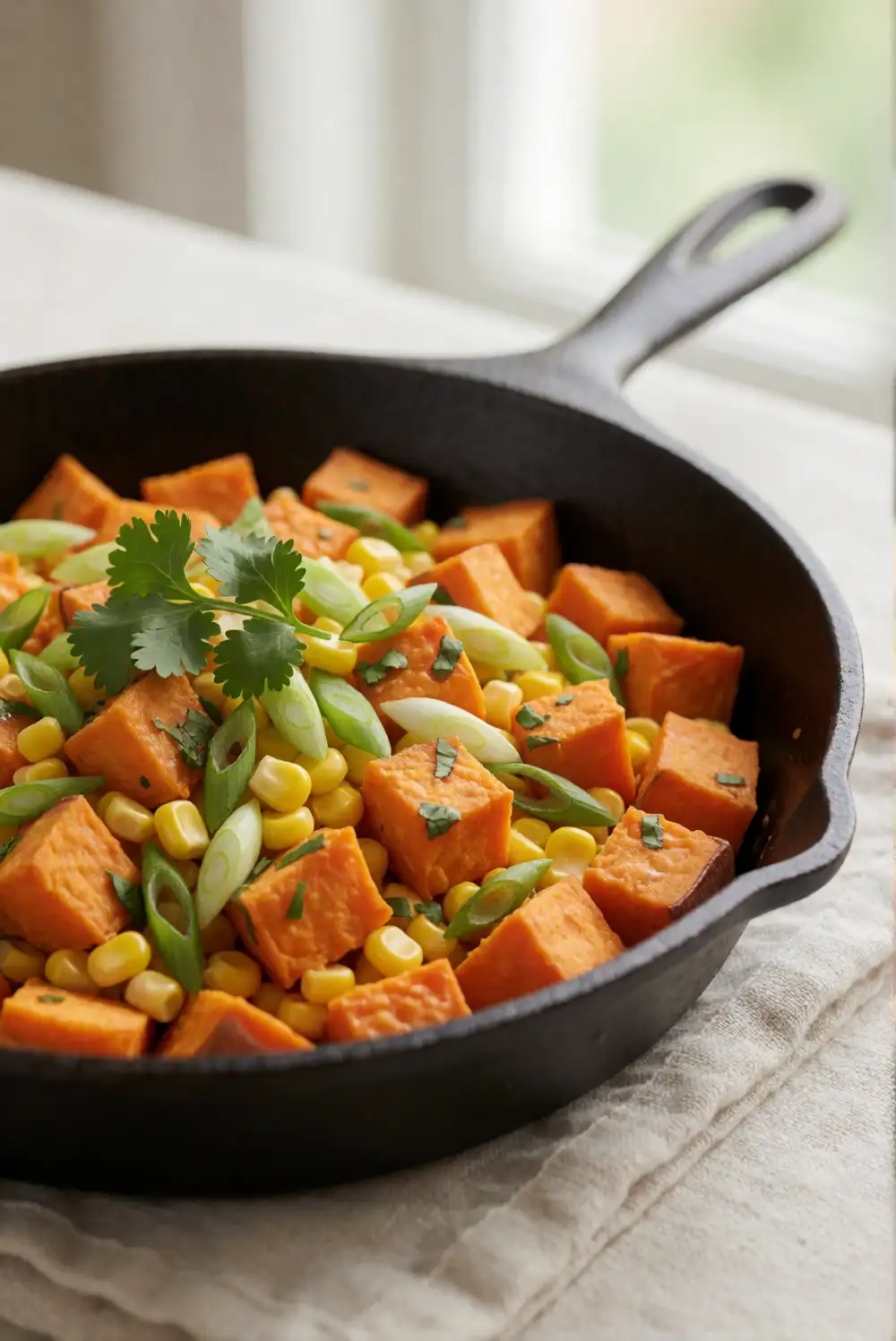 Sweet Potato Skillet With Corn and Scallions
