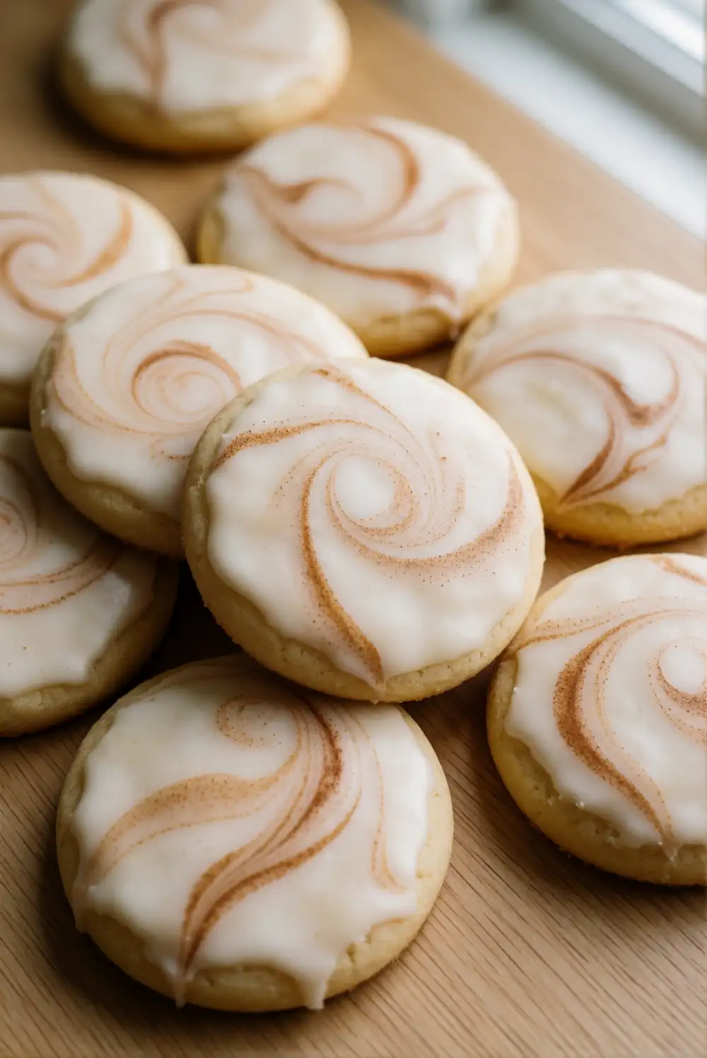 Swirl Cinnamon Icing onto Round Fall Cookies