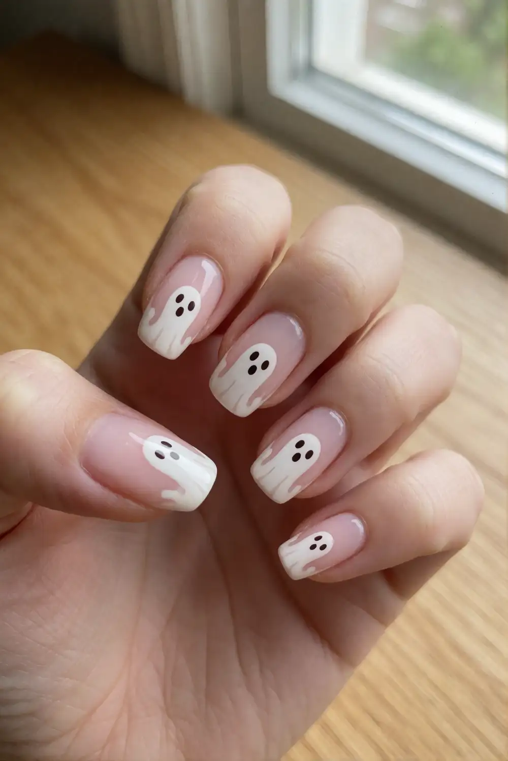 Tiny Ghost French Tip Nails
