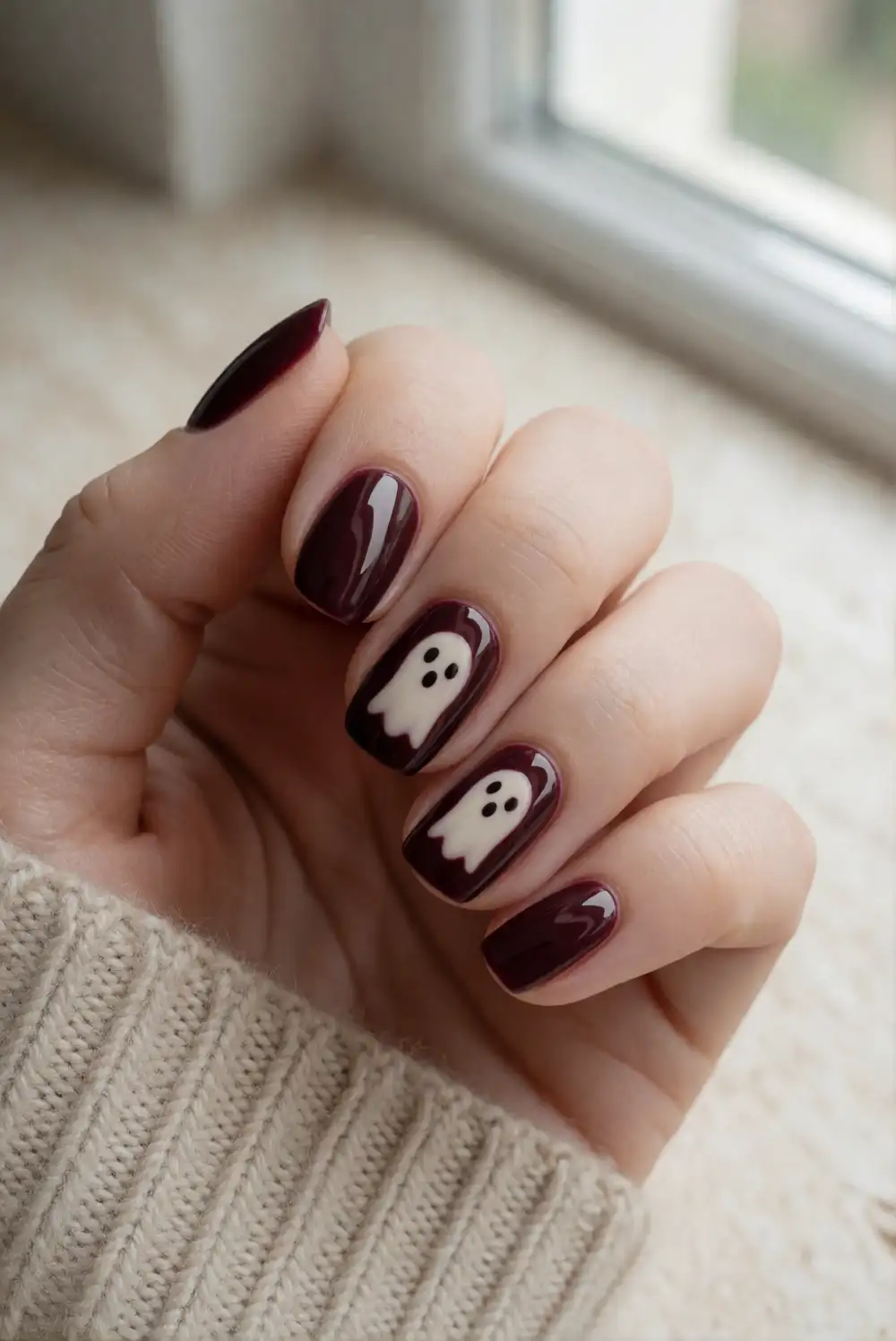 Tiny Ghosts Along a Deep Burgundy Base