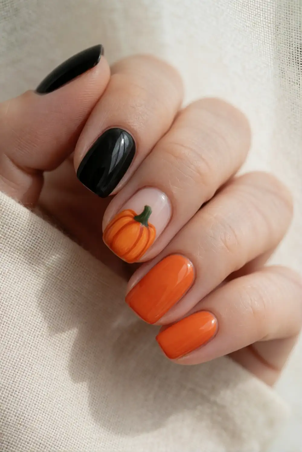 Tiny Pumpkin Accent on Nude Nails