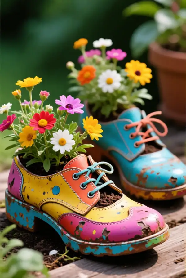 Using Old Shoes for Planters