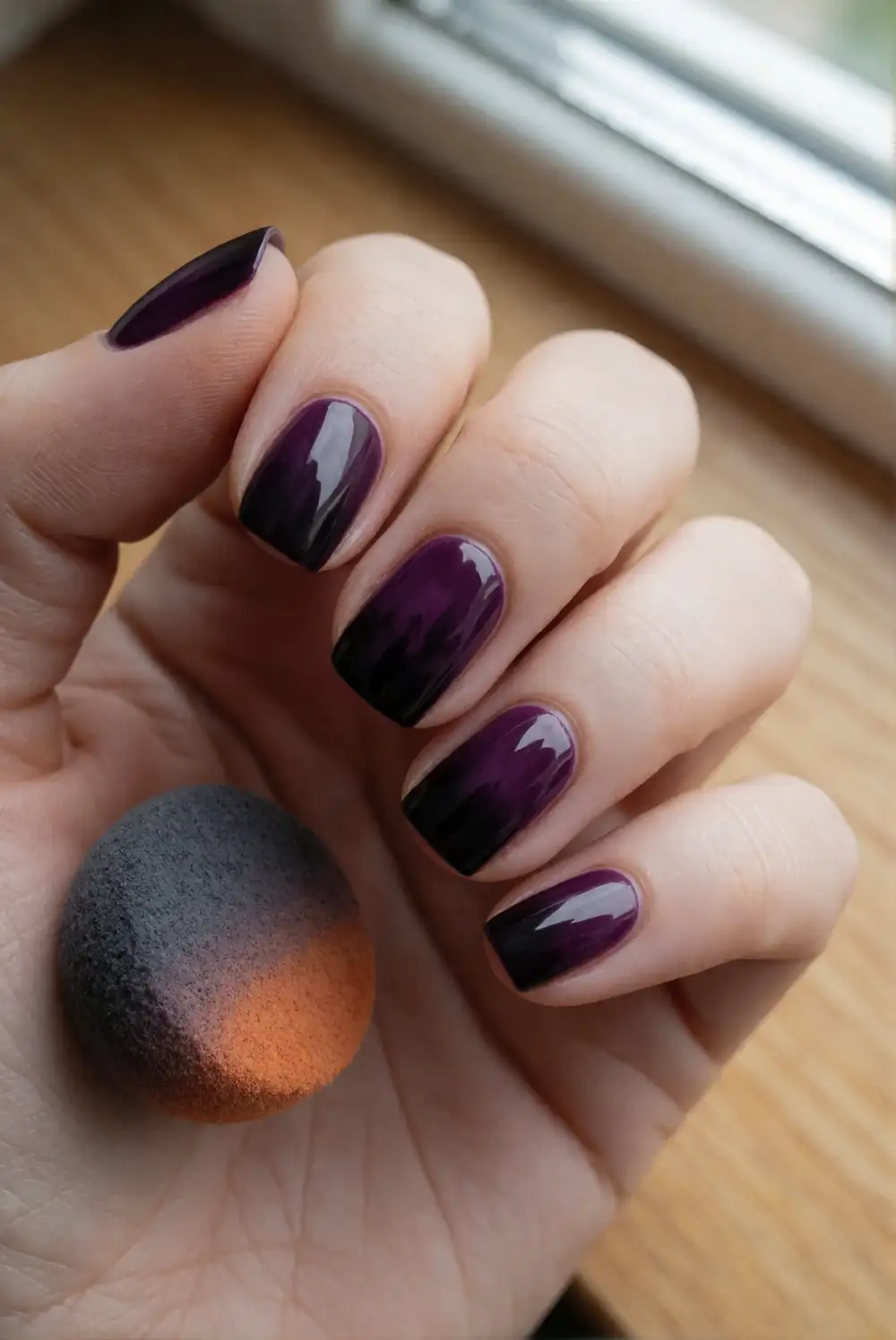Velvet Black and Plum Ombre Nails