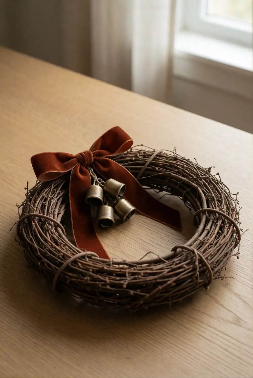 Velvet Ribbon and Brass Bell Wreath