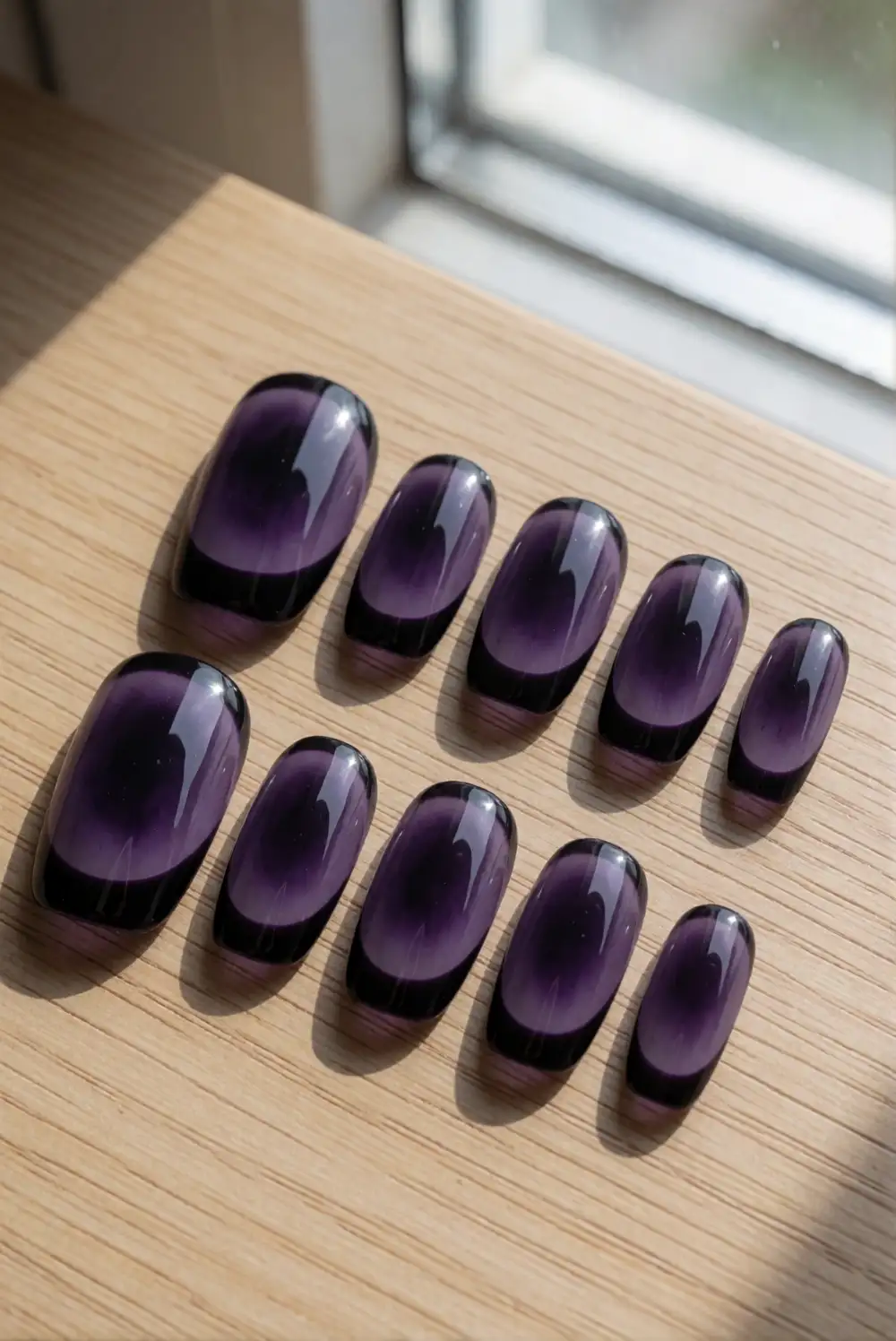 Violet Corner Webs on Sheer Nails