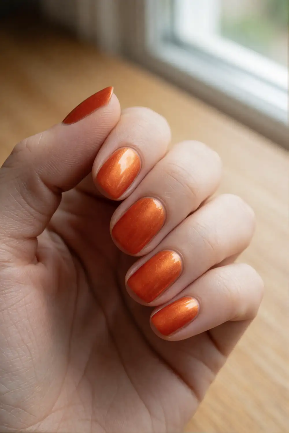 Warm Orange Chrome Nails