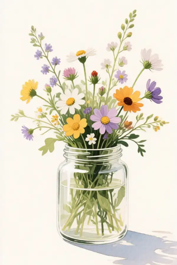 Watercolor Wildflowers in a Jar