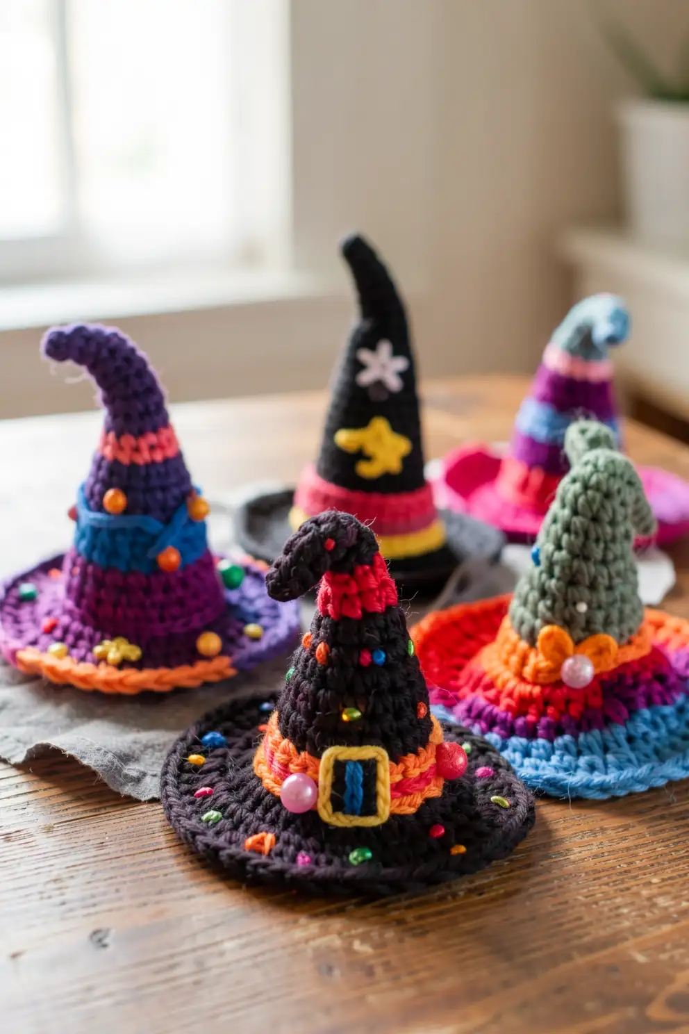 Whimsical Crochet Witch Hats for Decor