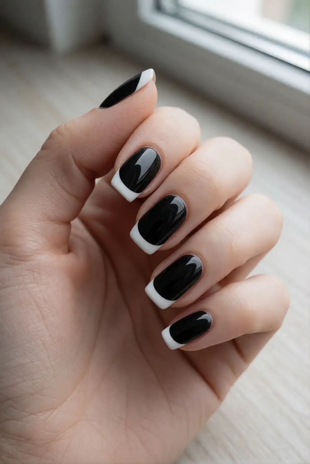 White French Tips on a Black Base