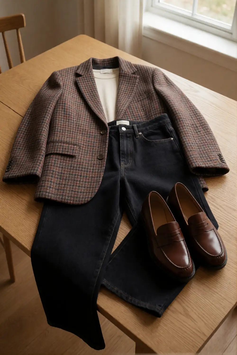 Wide-Leg Jeans with a Plaid Blazer